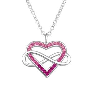 Sterling Silver Pink Heart & Infinity Necklace with Crystals